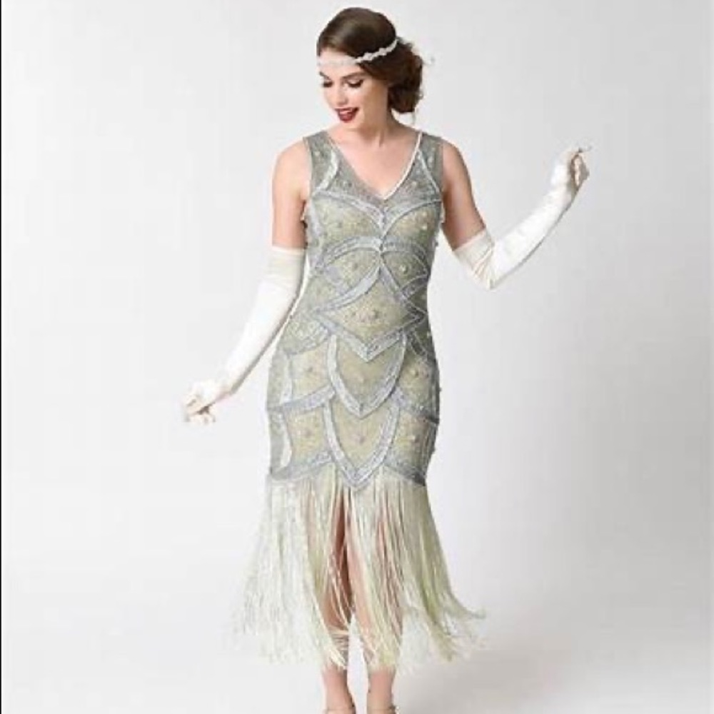 Silver & Seafoam 1920s Flapper Dress